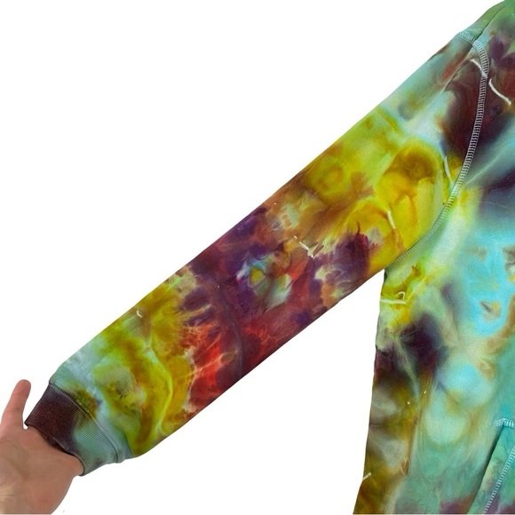 Handmade Tie Dye Hoodie Sweatshirt Pullover Mens Large Unisex Upcycled Pocket - Picture 6 of 10